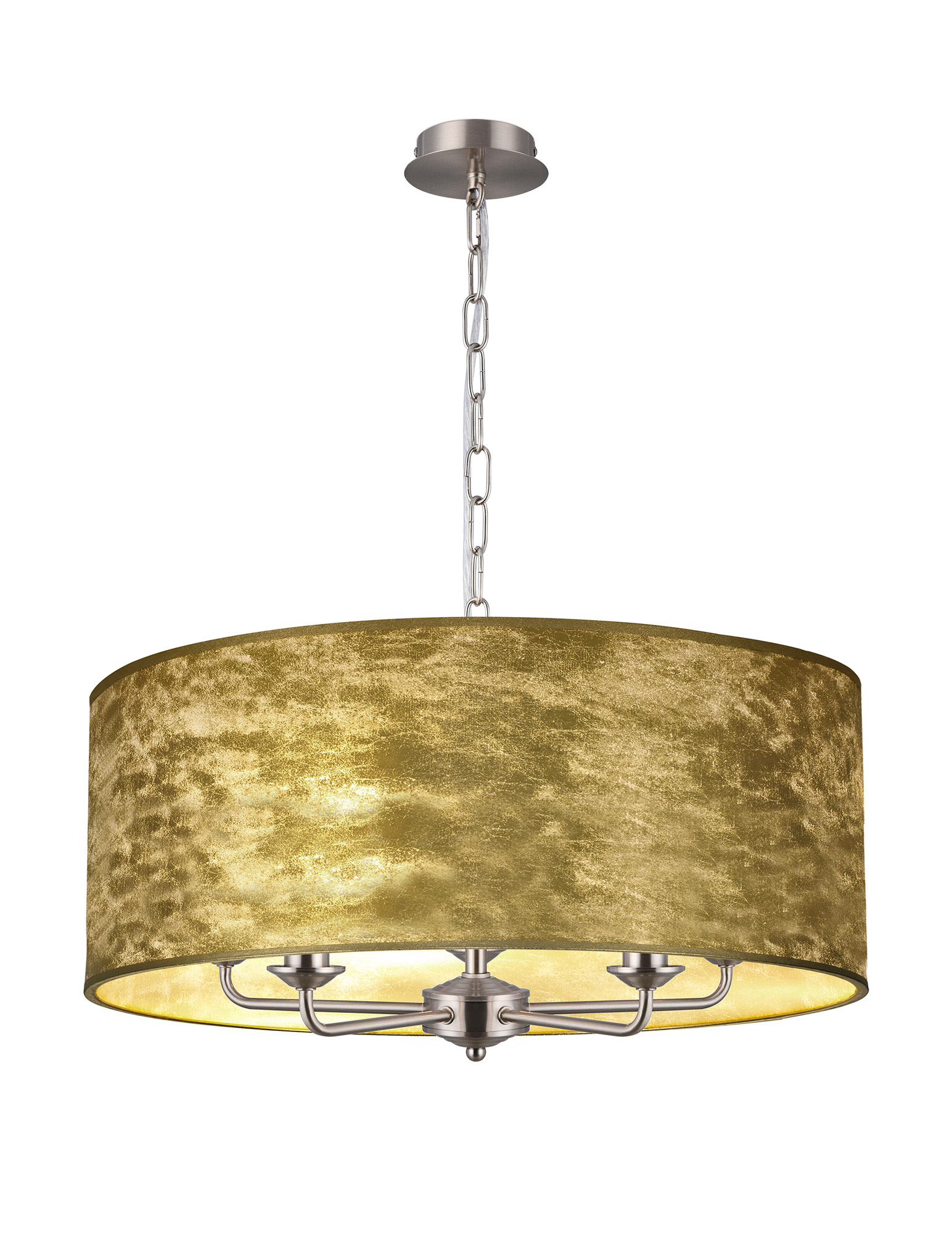 DK0678  Banyan 60cm 5 Light Pendant Satin Nickel; Gold Leaf